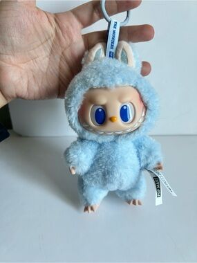 Pop Mart labubu Blue Plush Monster Keychain by